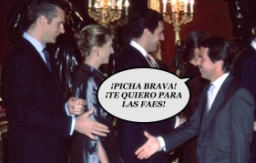 388267 04: Spanish President of Gobern Jose Maria Aznar, center, and wife Ana Botella, second right greet members of the Spanish Royal Family as they attend an annual reception after the Cervantes Award of Literature ceremony April 23, 2001 in Madrid, Spain. (Photo by Carlos Alvarez/Newsmakers)